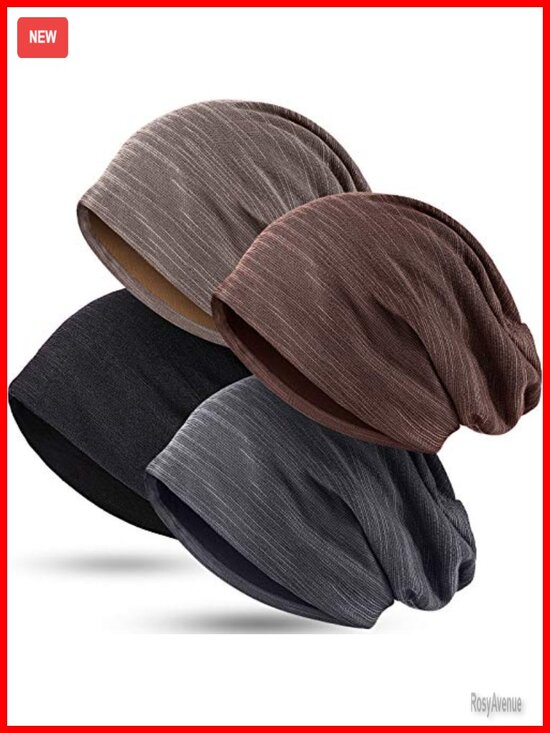 4 Pack Slouchy Beanie Hats Sleeping Cap Cotton Knit Skull Cap Unisex main image 4